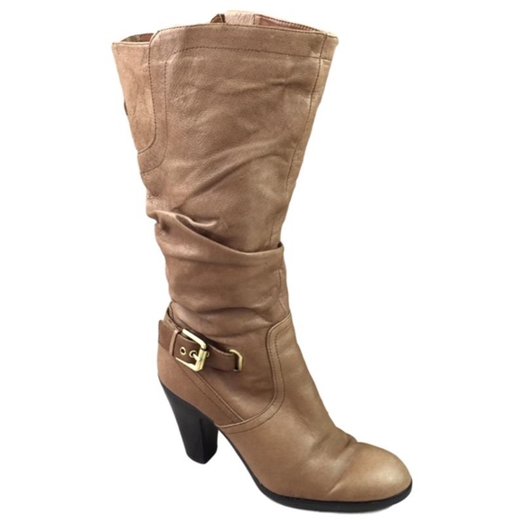 Guess Slouchy Leather Boots Heels 6 Wide Calf - Picture 1 of 8